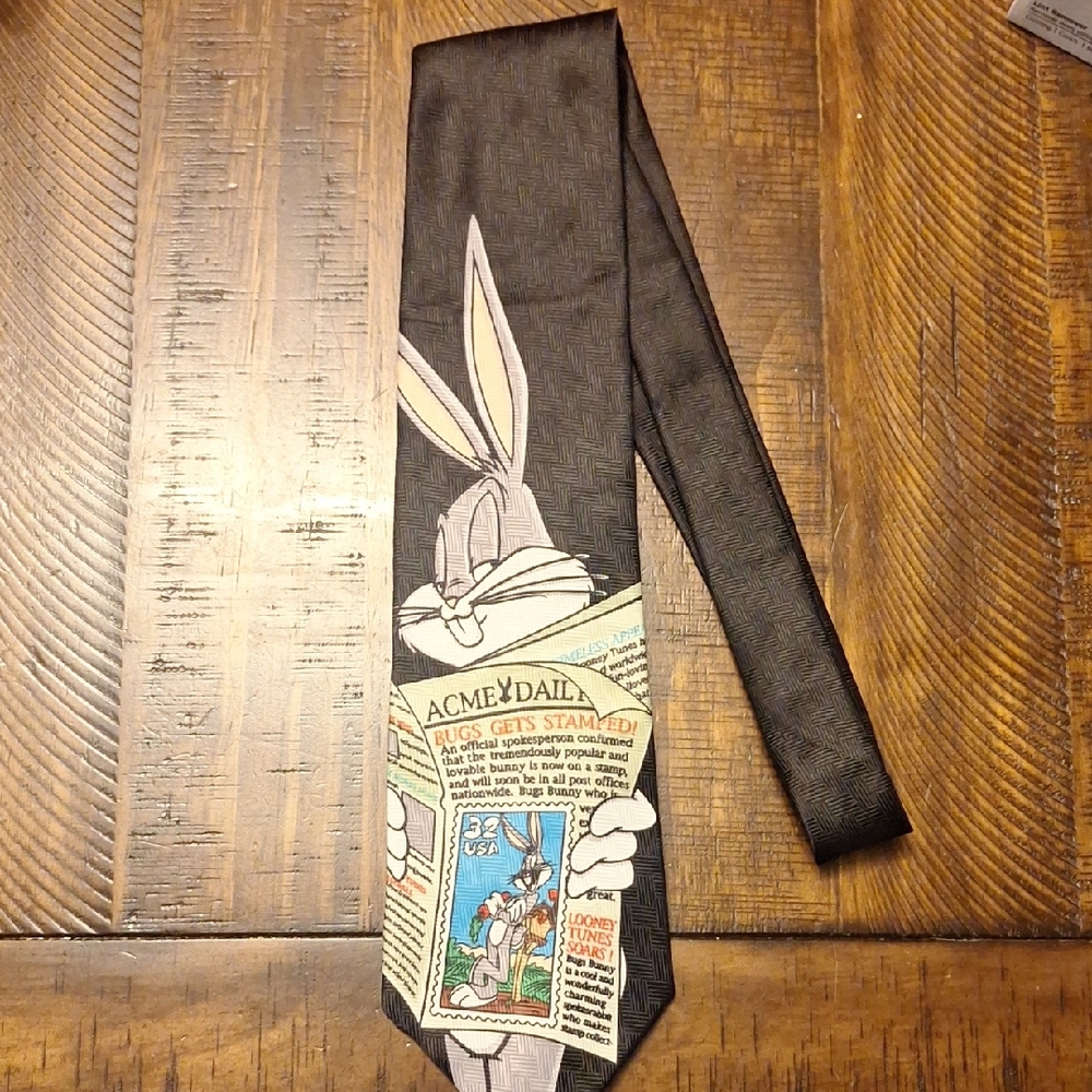 Vintage 1997 Looney Tunes Stamp Collection Bugs Bunny Tie